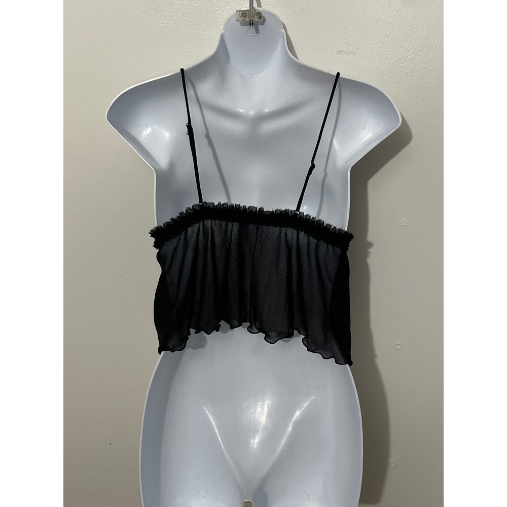 Out From Under Mesh Camisole Women Small Black Ruffle Trim Babydoll Top - Picture 3 of 4